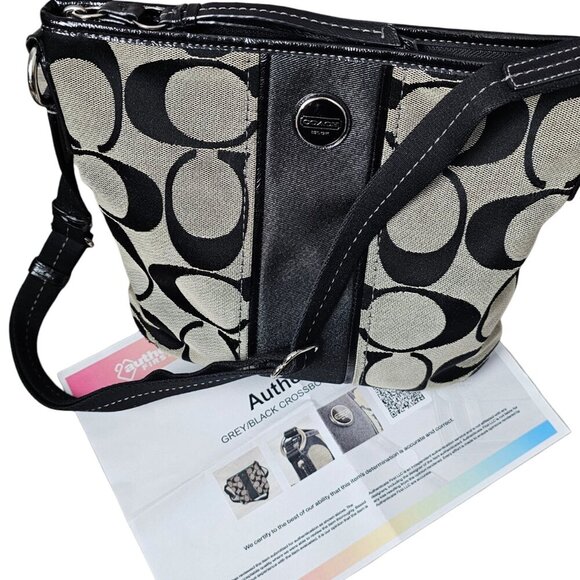 Coach SIGNATURE STRIPE Duffle Canvas Black Shoulder Crossbody Bag F21905 COA - Picture 11 of 14